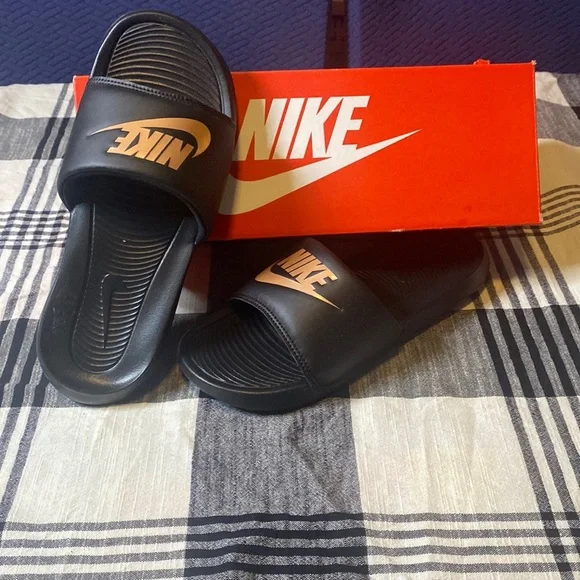 Nike | Shoes | Black Nike Slides With Copper Logo Never Been  display picture 2
